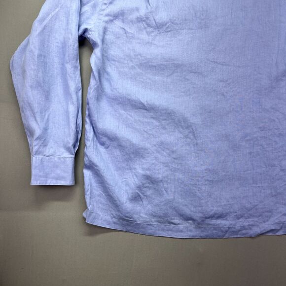 Finest Pure 100% Linen Classic Fit Long Sleeve Button Shirt Blue Men's Sz L - Picture 11 of 14